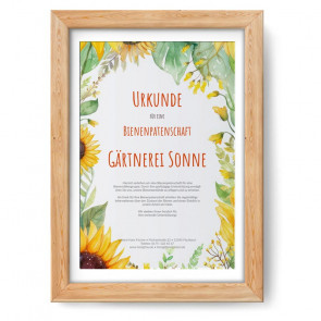 Urkunde im Design "Sunpower" im Holzrahmen, eiche-natur