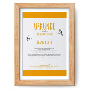Urkunde im Design "Blütenhonig" im Holzrahmen, eiche-natur