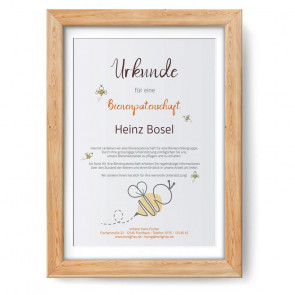 Urkunde im Design "Direkt vom Imker" im Holzrahmen, eiche-natur