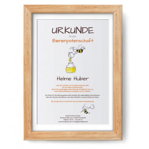 Urkunde im Design "Honigsammlerin" im Holzrahmen, eiche-natur