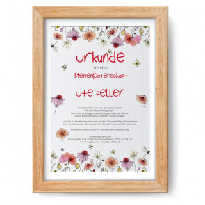 Urkunde im Design "Poppy" im Holzrahmen, eiche-natur