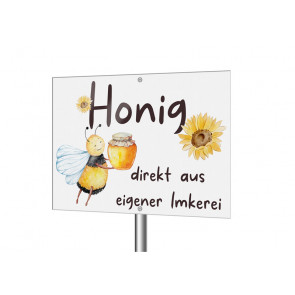 Werbeschild "Sonnenbienchen" für Honig aus eigener Imkerei
