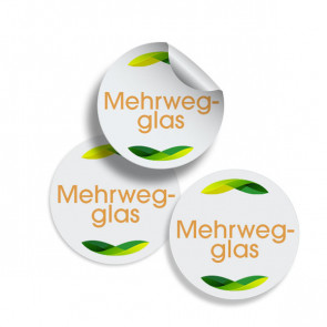 Runde Zusatzetiketten "Mehrwegglas" (gelb) Ø 25 mm
