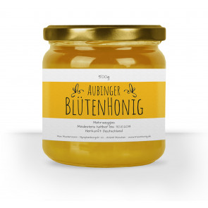 Honigglas-Etiketten "Blütenhonig" (gelb) auf weißem Papier