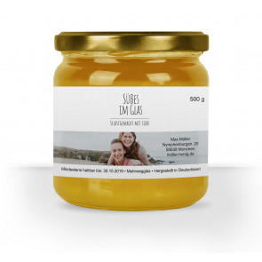 Fotoetikett "Selbstgemacht mit Liebe" auf Glas