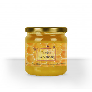 Etikett "Ingrids Honig" auf Glas