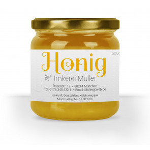 Honigglas-Etikett "Honigzauber" gelb