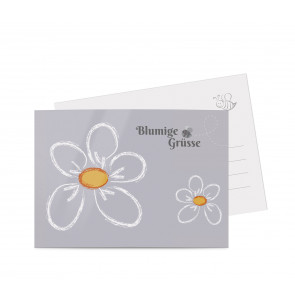 Grußkarten "Kreideblatt" grau