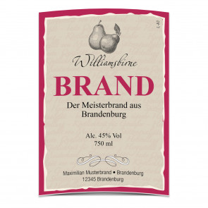 Flaschenetiketten "Birnen-Meisterbrand"