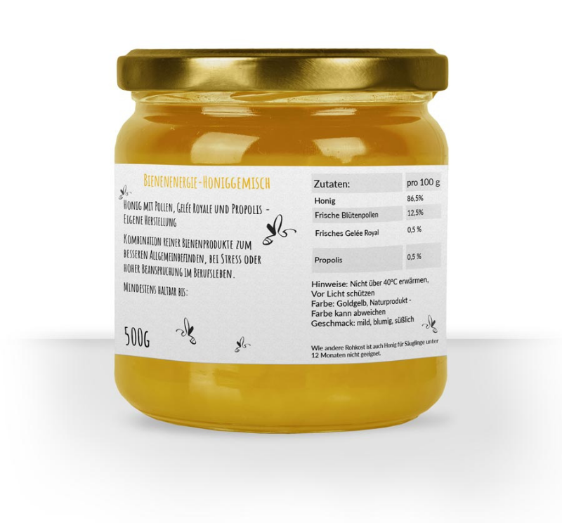 Zutatenliste und Nährwerttabelle sind für Honigmischungen Pflicht Rückseitenetikett frü Honigmischungen