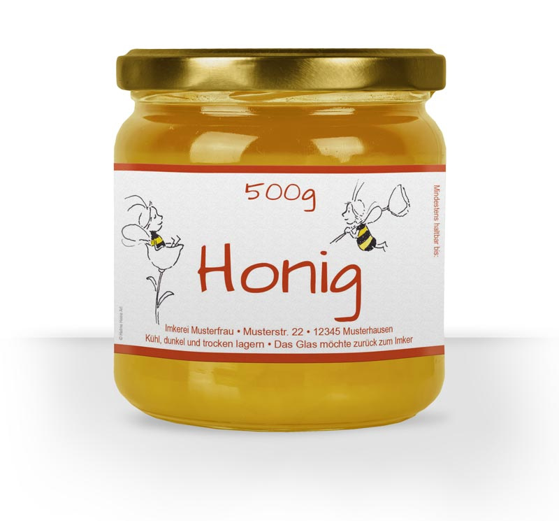 Honigetiketten gestaltet von Helme Heine auf Honigglas