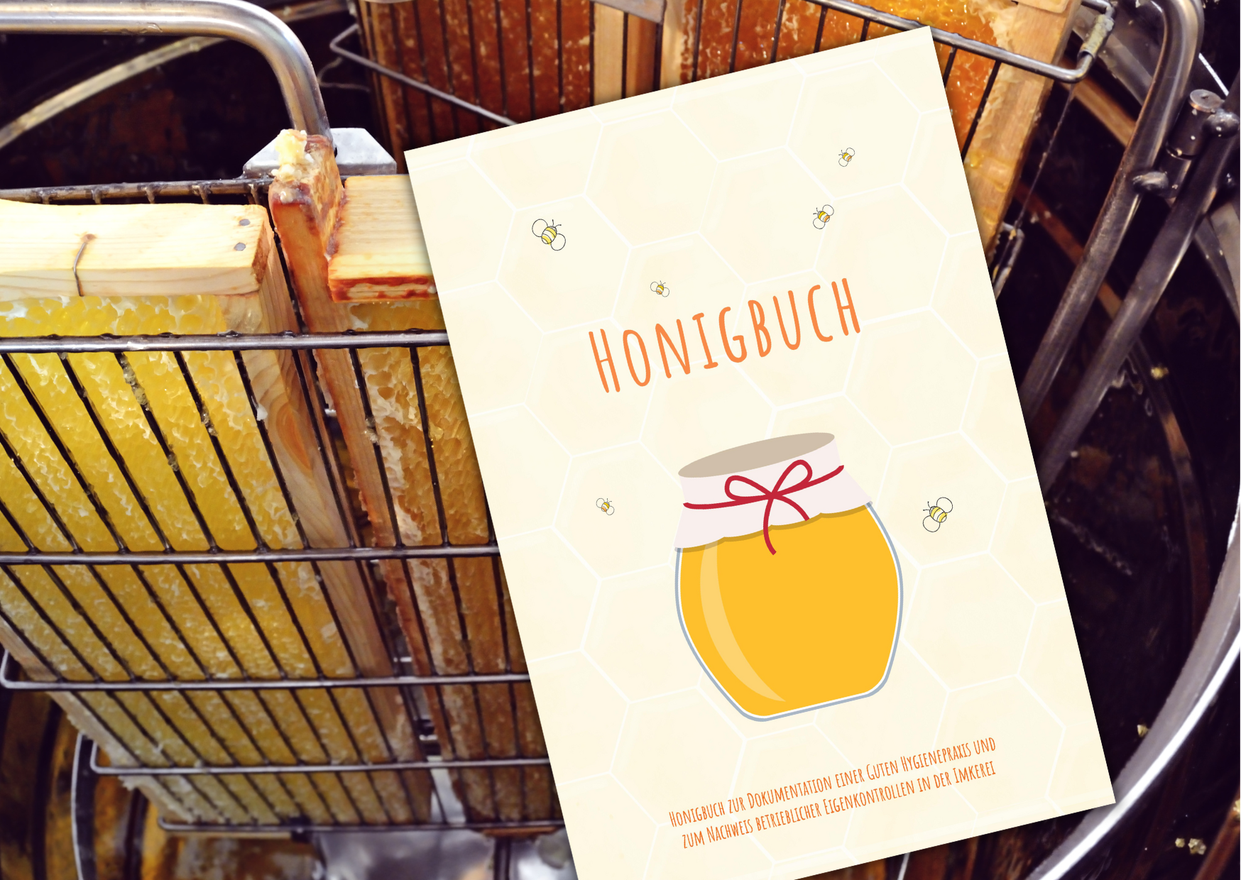 Abbildung des Honigbuches vor Honigwaben