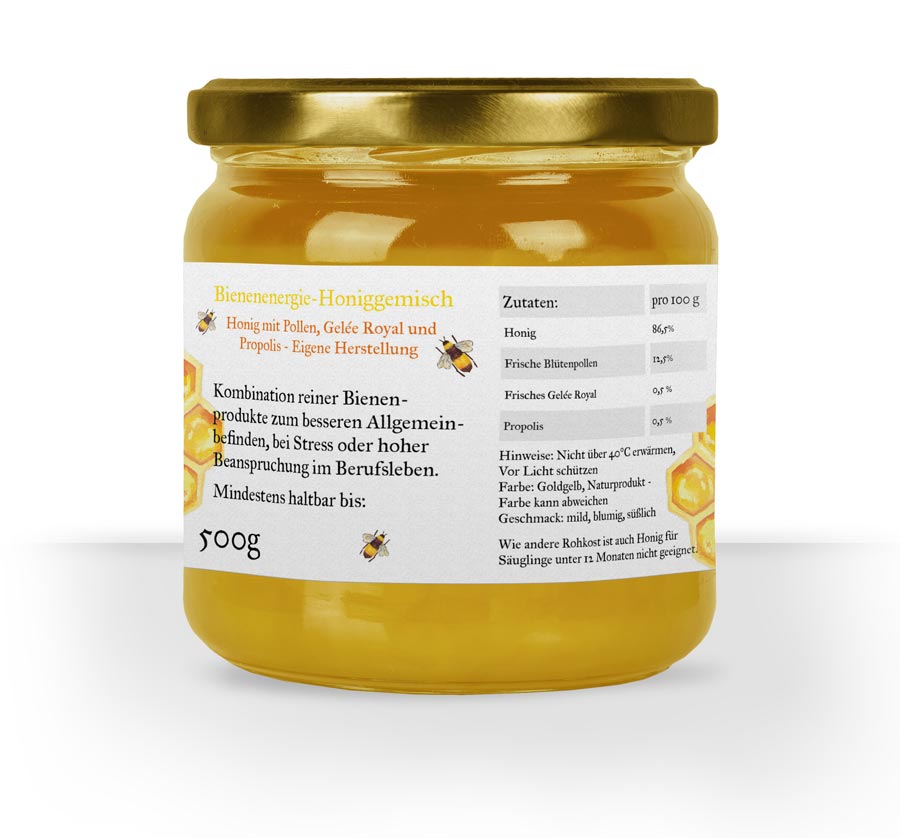 R&uuml;ckseitenetikett auf Honigglas